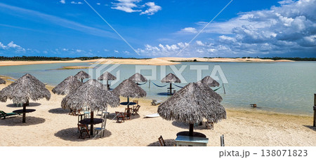 Straw huts on the banks of the Torta Lagoon, Tatajuba Beach at Jijoca de Jericoacoara, Ceara in Brazil Straw huts on the banks of the Torta Lagoon, Tatajuba Beach at Jijoca de Jericoacoara, Ceara in Brazil 138071823