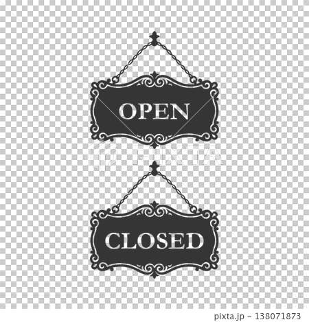 OPEN/CLOSED door plate with silhouette icon 138071873