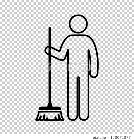 Line icon of a person holding a broom Line icon of a person holding a broom 138071877