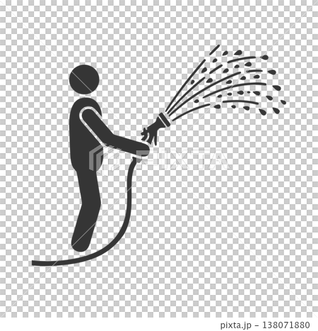 Silhouette icon of a person watering plants with a hose Silhouette icon of a person watering plants with a hose 138071880