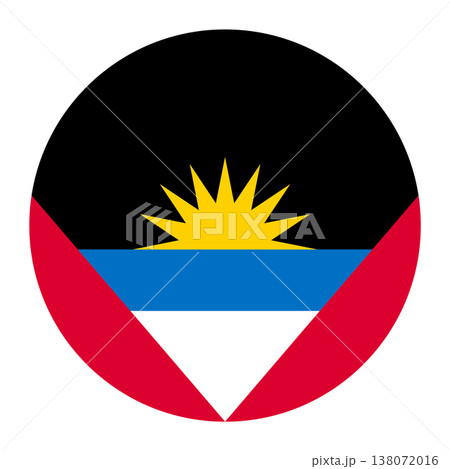 Circular vector illustration of the Antigua and Barbuda flag, isolated on white background. 138072016