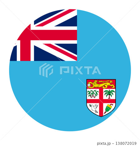 Circular vector illustration of the Fiji flag with coat of arms, isolated on white background. Circular vector illustration of the Fiji flag with coat of arms, isolated on white background. 138072019