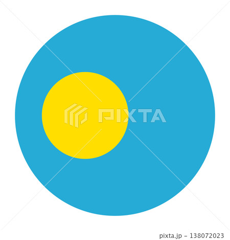 Circular vector illustration of the Palau flag, isolated on white background. Circular vector illustration of the Palau flag, isolated on white background. 138072023