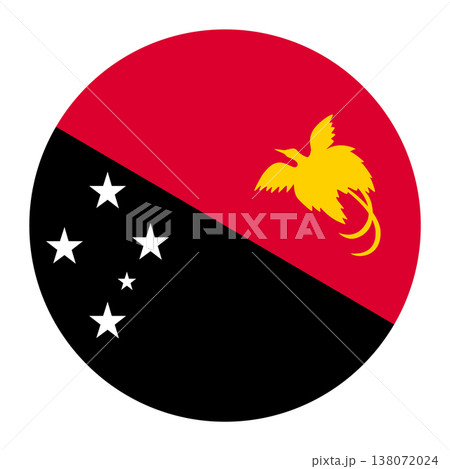 Circular vector illustration of the Papua New Guinea flag, isolated on white background. Circular vector illustration of the Papua New Guinea flag, isolated on white background. 138072024
