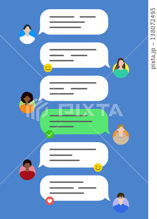 アプリ上でのコミュニケーションをとる人たちと吹き出しのデザイン 138072495