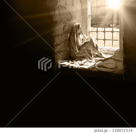 Lone girl sitting in the castle 138072514