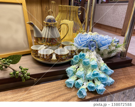 Tea Set with Blue Roses Tea Set with Blue Roses 138072588