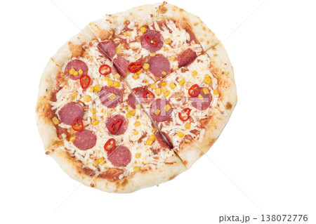 Vegetable pizza with corn. Close-up. Vegetable pizza with corn. Close-up. 138072776