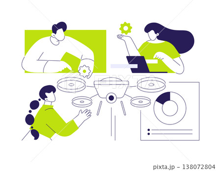 Flying robot drones isolated cartoon vector illustrations. Flying robot drones isolated cartoon vector illustrations. 138072804