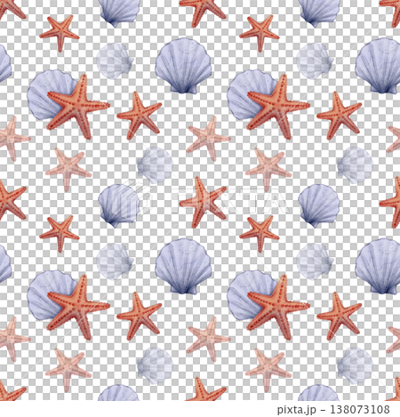 Seashell starfish watercolor seamless pattern Seashell starfish watercolor seamless pattern 138073108