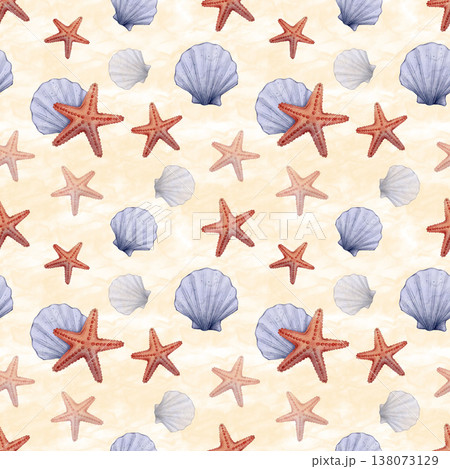 Seashell starfish watercolor seamless pattern Seashell starfish watercolor seamless pattern 138073129