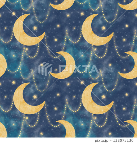 Golden moon watercolor seamless pattern 138073130