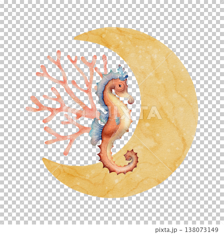 Seahorse moon watercolor illustration Seahorse moon watercolor illustration 138073149