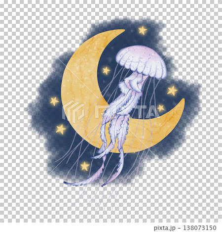 Jellyfish moon watercolor illustration 138073150