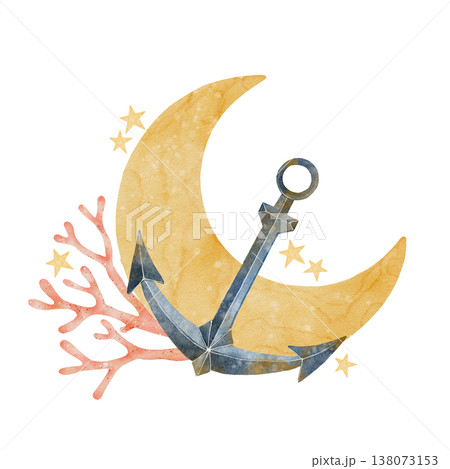 Anchor moon watercolor illustration Anchor moon watercolor illustration 138073153
