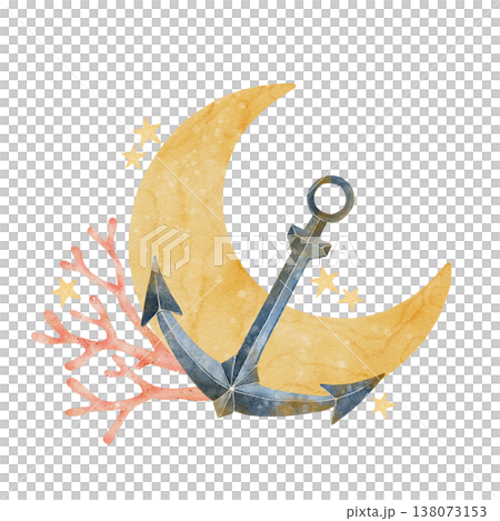 Anchor moon watercolor illustration 138073153