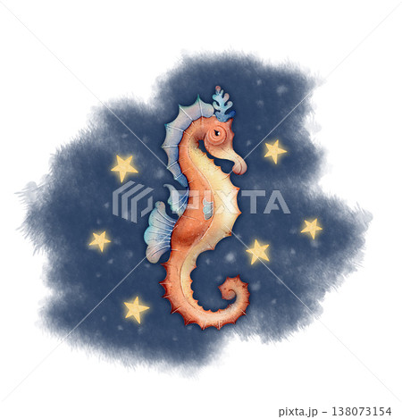 Seahorse stars watercolor illustration Seahorse stars watercolor illustration 138073154