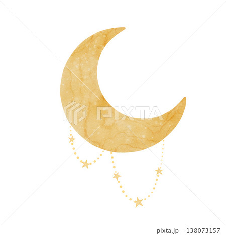 Golden crescent moon watercolor illustration 138073157
