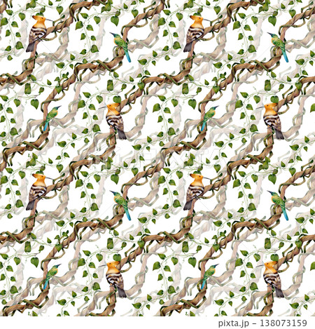 Tropical Birds Vine Seamless Pattern 138073159