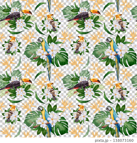 Tropical Birds and White Plumeria Pattern Tropical Birds and White Plumeria Pattern 138073160
