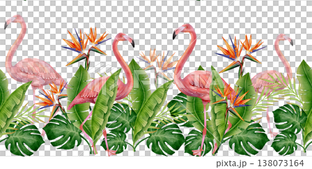 Tropical Flamingo Floral Seamless Border Tropical Flamingo Floral Seamless Border 138073164