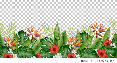 Tropical Jungle Flowers Seamless Border Tropical Jungle Flowers Seamless Border 138073167