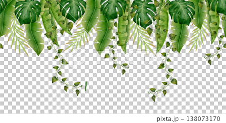 Tropical Hanging Leaves Seamless Border Tropical Hanging Leaves Seamless Border 138073170
