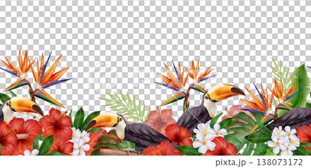 Tropical Bird Floral Seamless Border 138073172