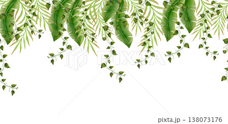 Tropical Hanging Leaves Seamless Border 138073176