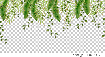 Tropical Hanging Leaves Seamless Border 138073176