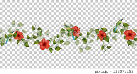 Red Hibiscus Seamless Floral Border 138073182