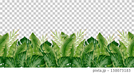 Tropical Banana Leaves Seamless Border 138073183
