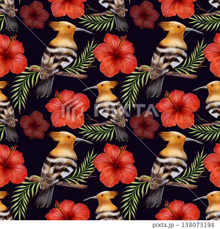 Hoopoe and hibiscus seamless pattern Hoopoe and hibiscus seamless pattern 138073198