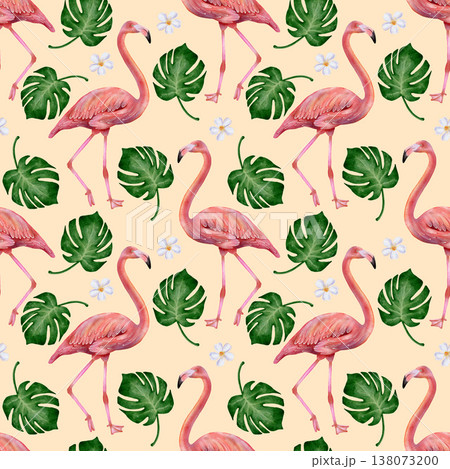 Flamingo and monstera seamless pattern Flamingo and monstera seamless pattern 138073200