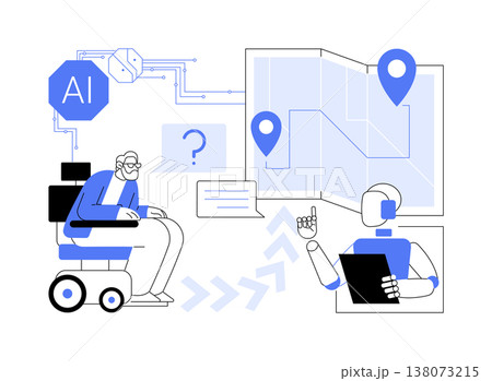 AI-Guided Smart Mobility Aid Navigation abstract concept vector illustration. AI-Guided Smart Mobility Aid Navigation abstract concept vector illustration. 138073215