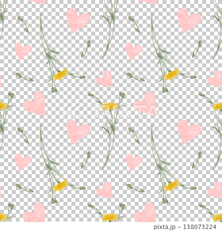 Dandelion heart watercolor seamless pattern 138073224
