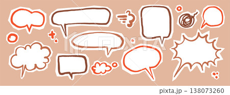 Scribble Speech Bubble Doodle Pack. Playful hand drawn elements in childish crayon or marker style. Kids Comic text boxes, sticker elements with rough cutout edges for scrapbook, journaling Scribble Speech Bubble Doodle Pack. Playful hand drawn elements in childish crayon or marker style. Kids Comic text boxes, sticker elements with rough cutout edges for scrapbook, journaling 138073260
