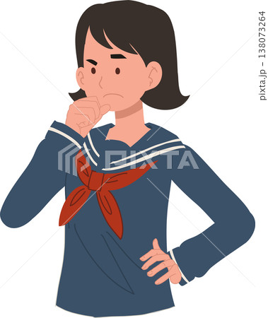 thinking girl student confused expression hand on chin cartoon illustration decision doubt concept school character thinking girl student confused expression hand on chin cartoon illustration decision doubt concept school character 138073264