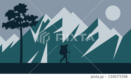 silhouette of hiker in mountains 138073396