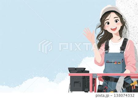 美優シリーズ：現場で働く若い女性電気技術者のイラスト素材 138074332