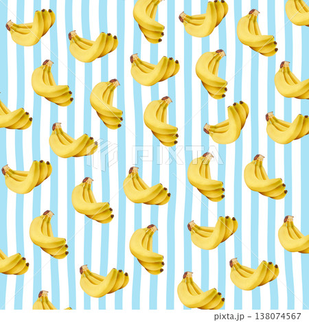 Banana pattern on blue striped background Banana pattern on blue striped background 138074567