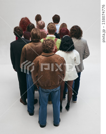 People crowd standing close together from behind in tight arrangement isolated background 138074776