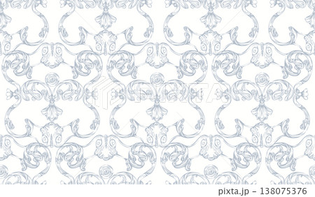 Hand drawing baroque seamless pattern vector illustration blue elements Hand drawing baroque seamless pattern vector illustration blue elements 138075376