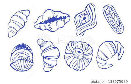 Croissants and Pastries Outline Doodle Set Croissants and Pastries Outline Doodle Set 138075989