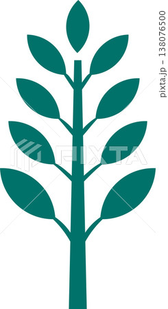 Teal stylized plant stem with leaves, symbol of growth, Plant Life 138076500