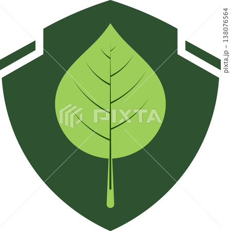 Single green leaf in shield emblem, logo for nature and eco concepts Single green leaf in shield emblem, logo for nature and eco concepts 138076564