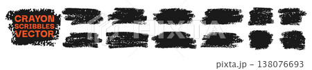 Crayon stroke stain brush set chalk scribbles marks textured pencil grunge square round drawn frame 138076693