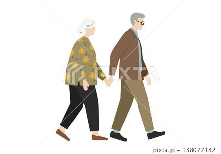 手を繋いで歩く老夫婦 138077132
