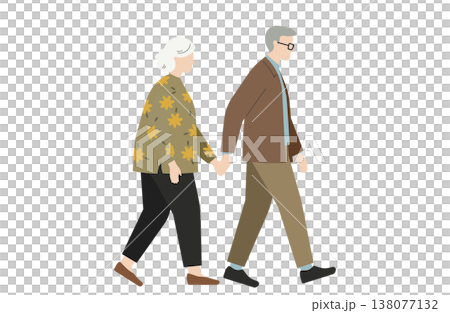 手を繋いで歩く老夫婦 138077132