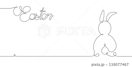 Easter Bunny banner in line art style, Minimalist design, Continuous One Line Drawing Bunny for Spring Concept Card, vector illustration isolated on white background, copy space for text 138077467